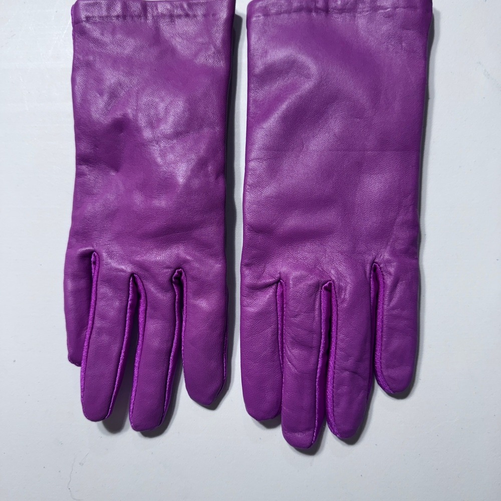 Aris Isotoner Leather Spandex Gloves Womens OS Purple Fleece Lined Winter Chic